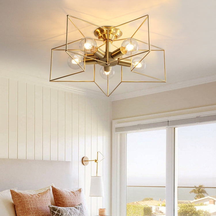 Full Copper Five-pointed Star Ceiling Lamp, Power source: without Light Source(5 Heads)
