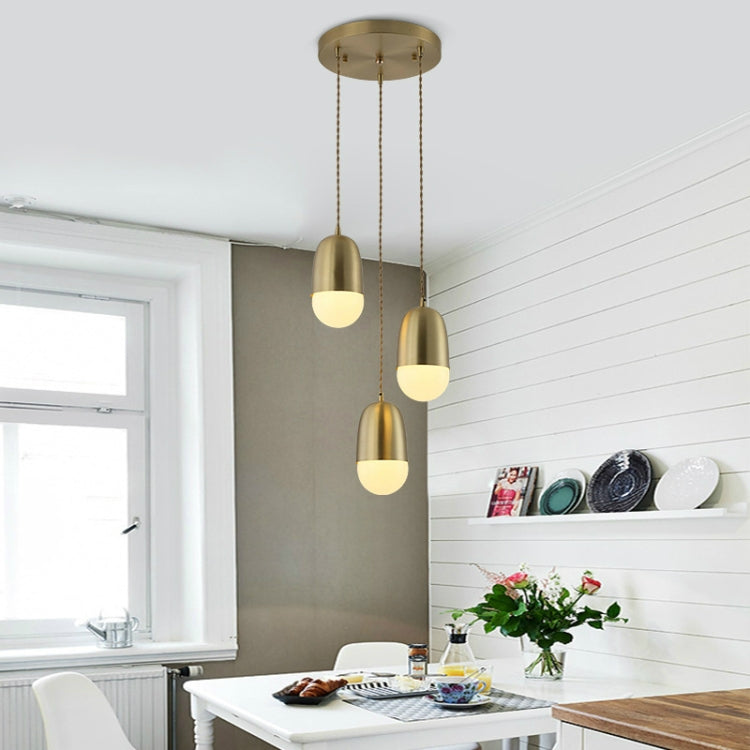 Three Heads Round Base Modern Simple Restaurant Bar Studio Office Decorative Copper Lighting Chandelier with 5W Warm Light LED