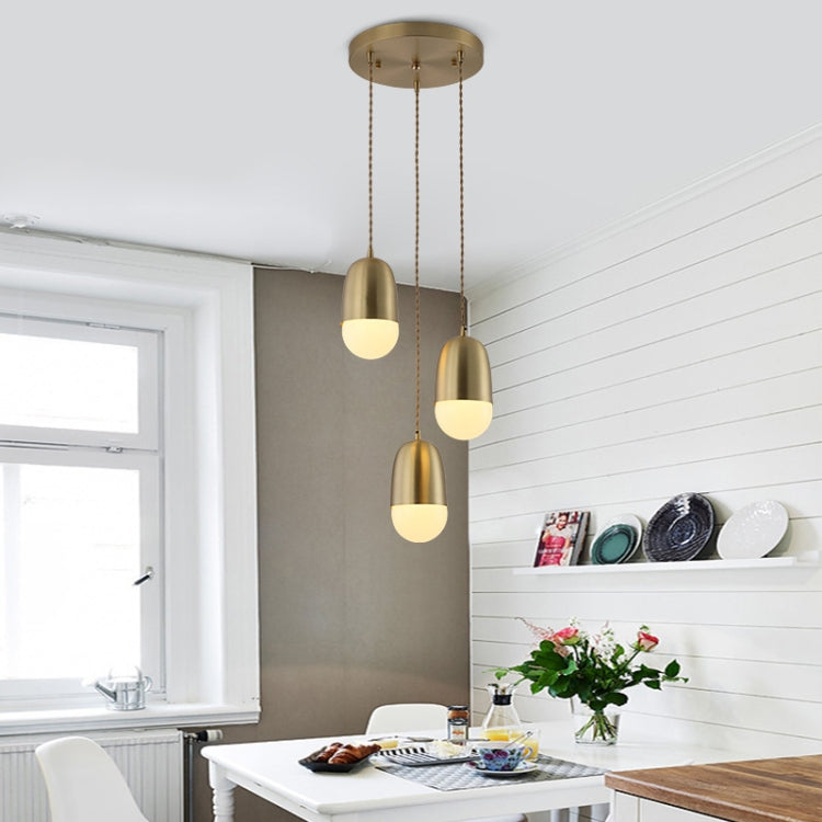 Three Heads Round Base Modern Simple Restaurant Bar Studio Office Decorative Copper Lighting Chandelier with 5W White Light LED