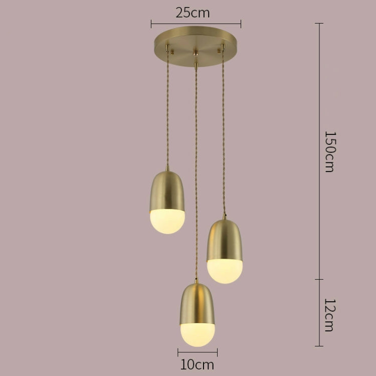 Three Heads Round Base Modern Simple Restaurant Bar Studio Office Decorative Copper Lighting Chandelier with 5W White Light LED