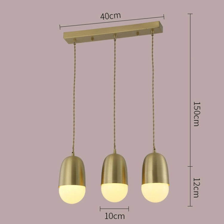 Three Heads Straight Base Modern Simple Restaurant Bar Studio Office Decorative Copper Lighting Chandelier with 5W White Light LED