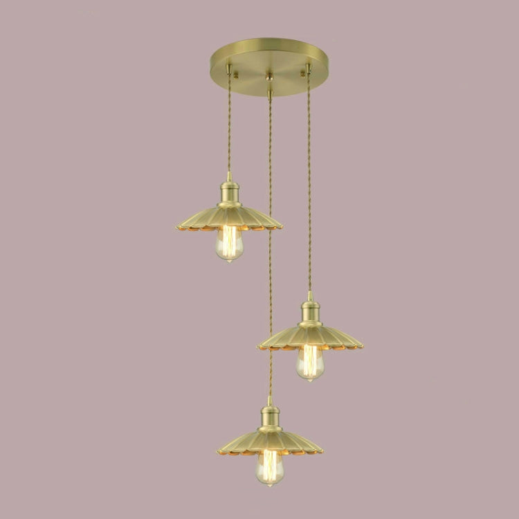 Disc Three Head  LED Brass Chandelier Living Room Studio Simple Window Bed Industrial Retro Copper Chandelier with 5W Warm Light LED