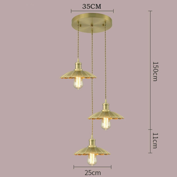 Disc Three Head  LED Brass Chandelier Living Room Studio Simple Window Bed Industrial Retro Copper Chandelier with 5W Warm Light LED