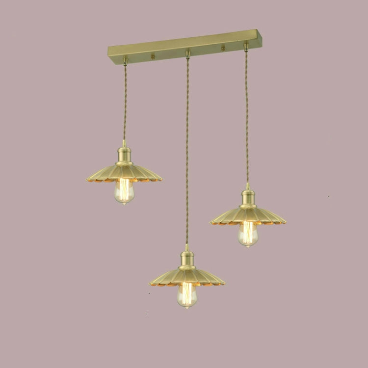 Straight Three Head  LED Brass Chandelier Living Room Studio Simple Window Bed Industrial Retro Copper Chandelier without Light Source