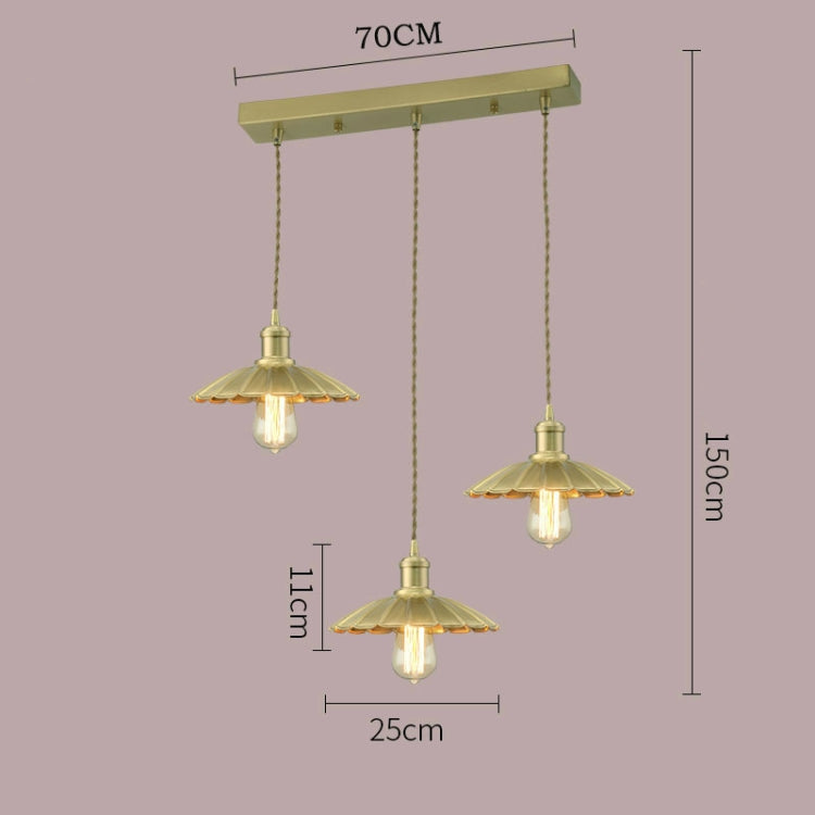 Straight Three Head  LED Brass Chandelier Living Room Studio Simple Window Bed Industrial Retro Copper Chandelier with 5W Warm Light LED