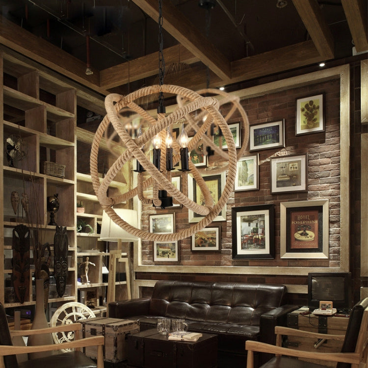 55cm 4 Heads Art Bar Restaurant Light Cafe Bar Spherical Retro Hemp Industrial Wind Chandelier without Light Source
