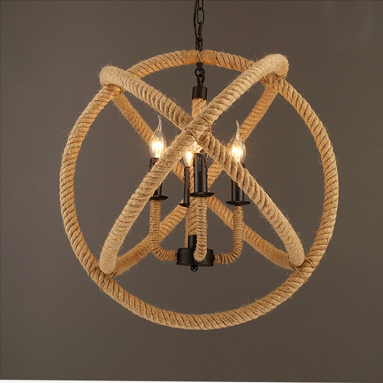55cm 4 Heads Art Bar Restaurant Light Cafe Bar Spherical Retro Hemp Industrial Wind Chandelier with 5W White Light LED