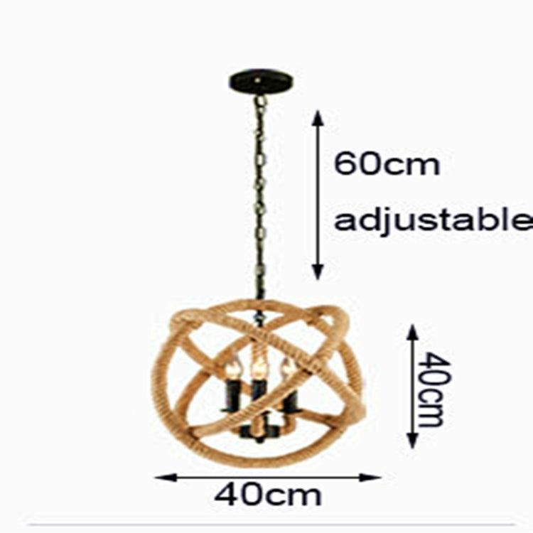 55cm 4 Heads Art Bar Restaurant Light Cafe Bar Spherical Retro Hemp Industrial Wind Chandelier with 5W White Light LED