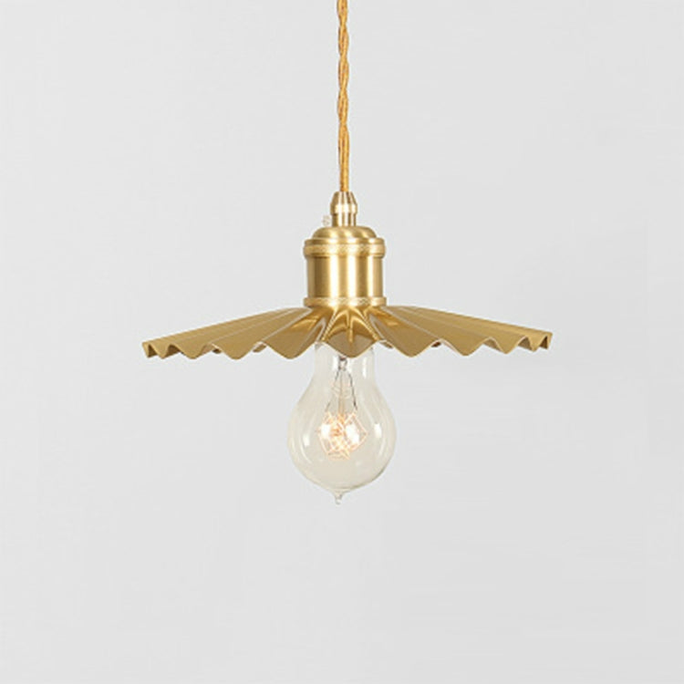 Pure Copper Single Head  Vintage Nostalgic Brass Pleated Chandelier with 5W Warm White Light LED