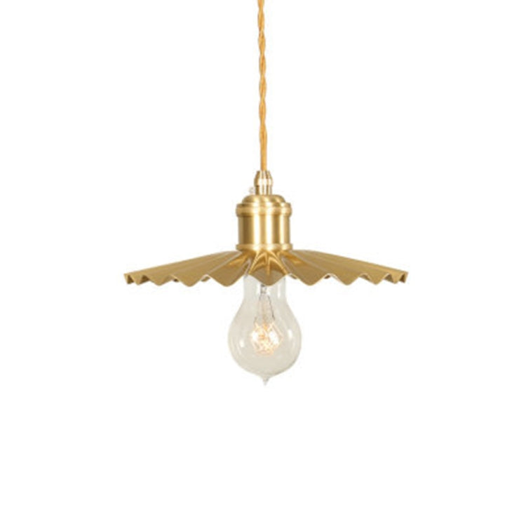 Pure Copper Single Head  Vintage Nostalgic Brass Pleated Chandelier without Light Source