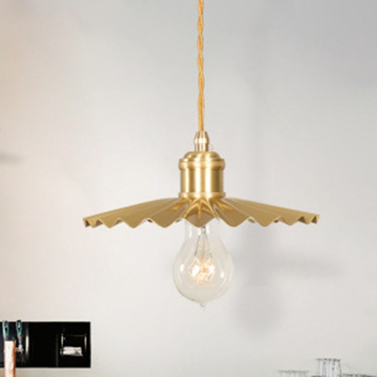 Pure Copper Single Head  Vintage Nostalgic Brass Pleated Chandelier without Light Source