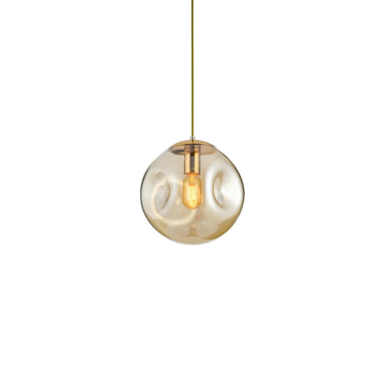 Amber Lampshade E27 LED Glass Ball Chandelier Simple Bedroom Bedside Lamp Chandelier with 5W White Light LED