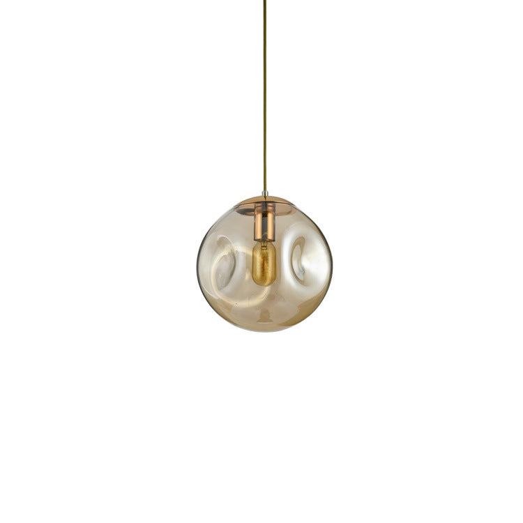 Amber Lampshade E27 LED Glass Ball Chandelier Simple Bedroom Bedside Lamp Chandelier with 5W White Light LED