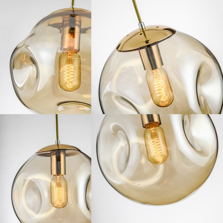 Amber Lampshade E27 LED Glass Ball Chandelier Simple Bedroom Bedside Lamp Chandelier with 5W White Light LED