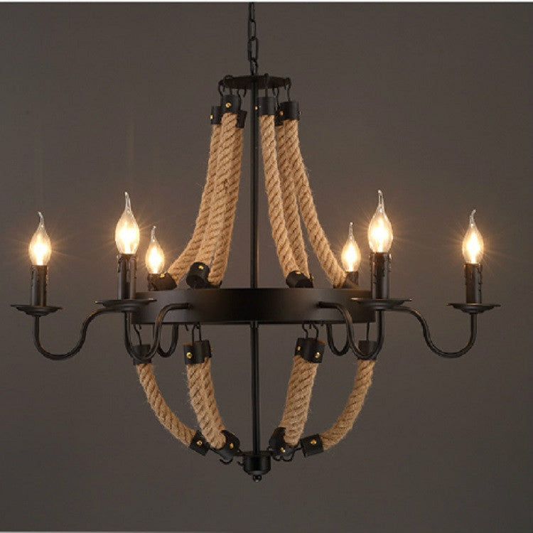 6 Heads  Restaurant Cafe Retro Industrial Wind Wrought Iron Twine Chandelier with 5W Warm Light LED