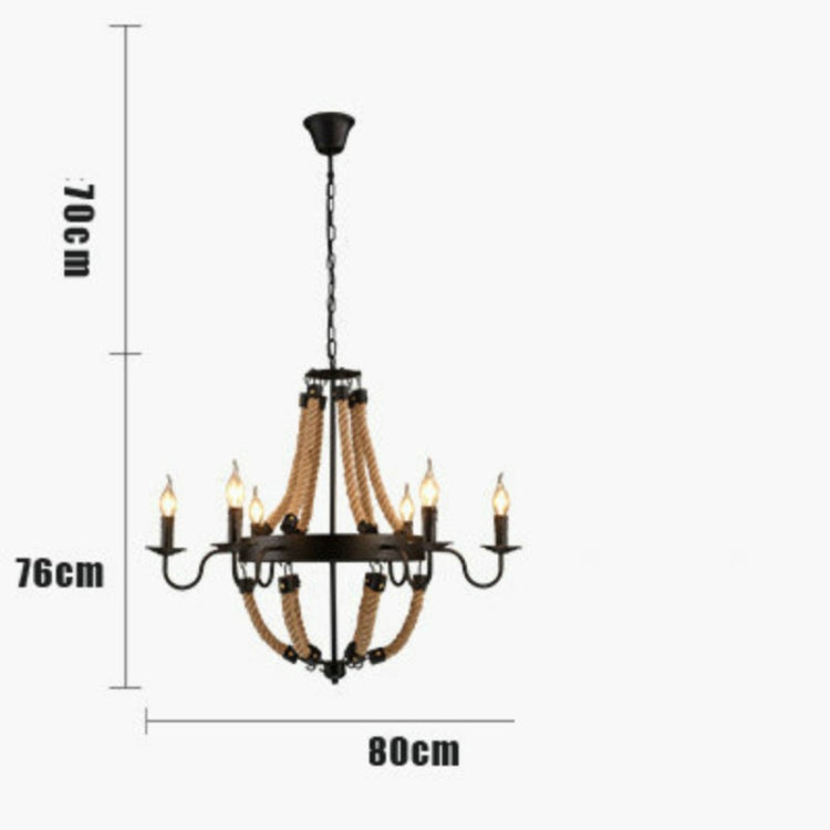 6 Heads  Restaurant Cafe Retro Industrial Wind Wrought Iron Twine Chandelier with 5W Warm Light LED