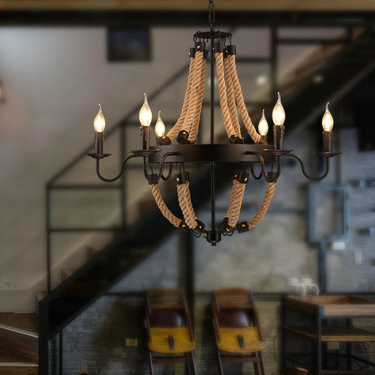 6 Heads  Restaurant Cafe Retro Industrial Wind Wrought Iron Twine Chandelier with 5W Warm Light LED