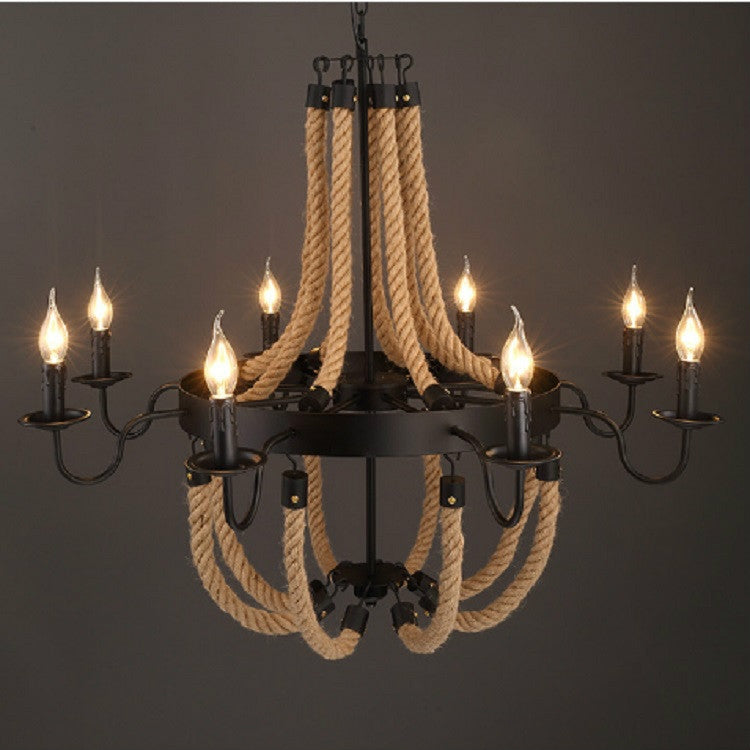 8 Heads  Restaurant Cafe Retro Industrial Wind Wrought Iron Twine Chandelier with 5W Warm Light LED