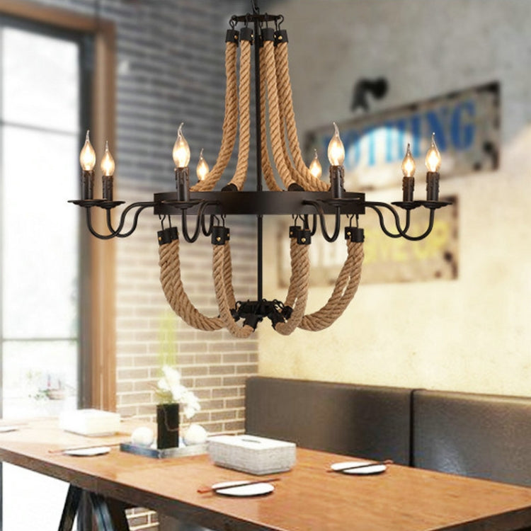 8 Heads  Restaurant Cafe Retro Industrial Wind Wrought Iron Twine Chandelier with 5W Warm Light LED