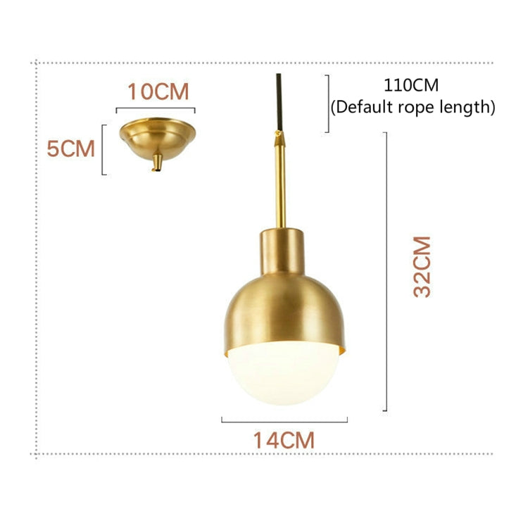 Pure Copper  Simple Single Head Bedroom Bedside Chandelier with 7W Three Color Light LED
