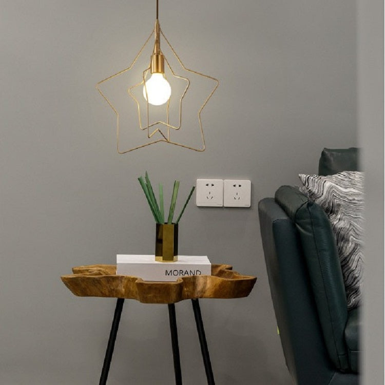 Double-frame Chandelier All Copper Personality Brass Five-pointed Star Chandelier with 5W Warm Light LED