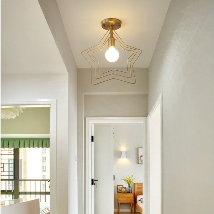 Double-frame Ceiling Lamp All Copper Personality Brass Five-pointed Star Chandelier without Light Source