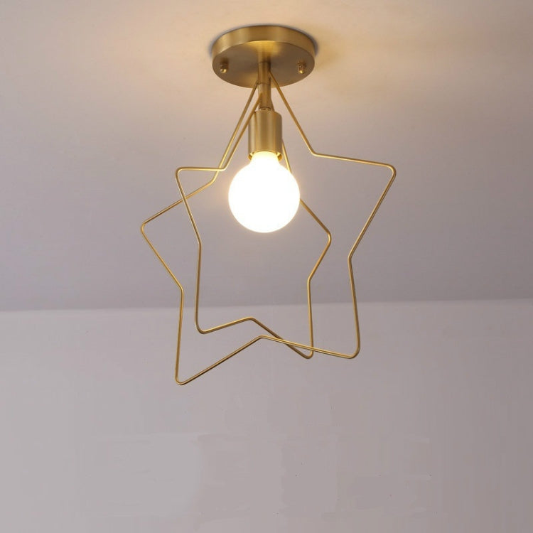 Double-frame Ceiling Lamp All Copper Personality Brass Five-pointed Star Chandelier with 5W Warm Light LED