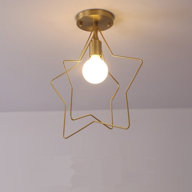 Double-frame Ceiling Lamp All Copper Personality Brass Five-pointed Star Chandelier with 5W Warm Light LED