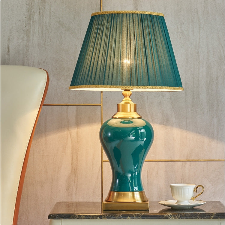 Ceramic Table Lamp Handmade Ceramic Retro European Living Room Bedroom Bedside Table Lamp, Size:S