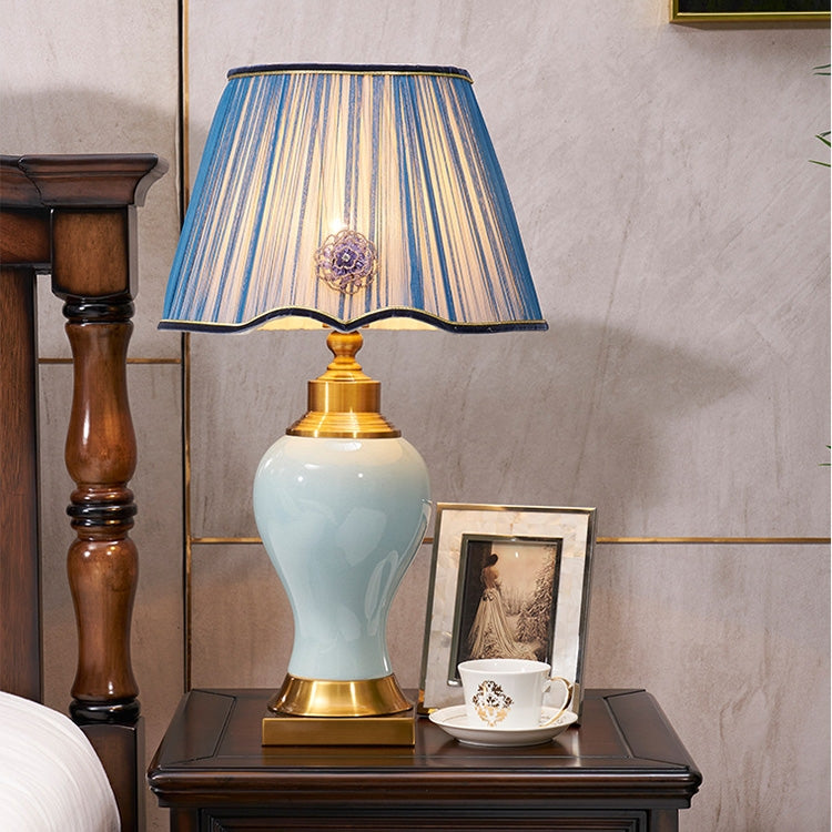 Ceramic Table Lamp Handmade Ceramic Retro European Living Room Bedroom Bedside Table Lamp, Size:S