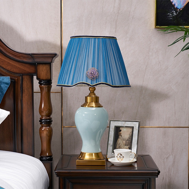 Ceramic Table Lamp Handmade Ceramic Retro European Living Room Bedroom Bedside Table Lamp, Size:S