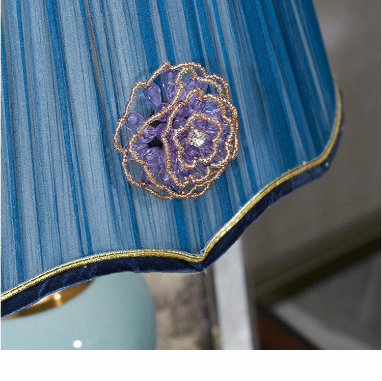 Ceramic Table Lamp Handmade Ceramic Retro European Living Room Bedroom Bedside Table Lamp, Size:S