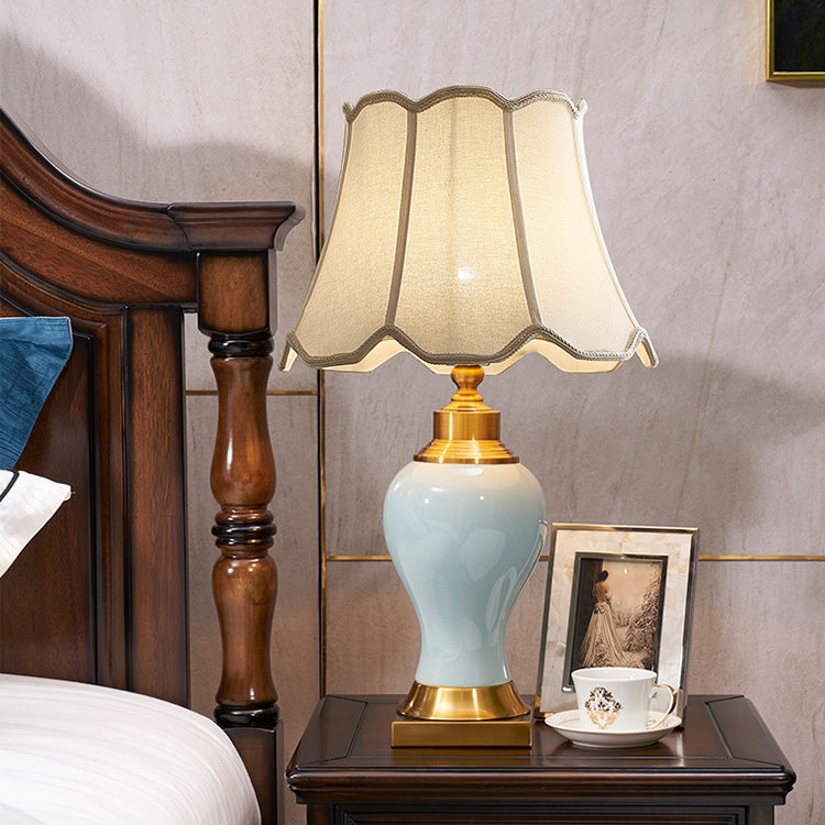 Ceramic Table Lamp Handmade Ceramic Retro European Living Room Bedroom Bedside Table Lamp, Size:S