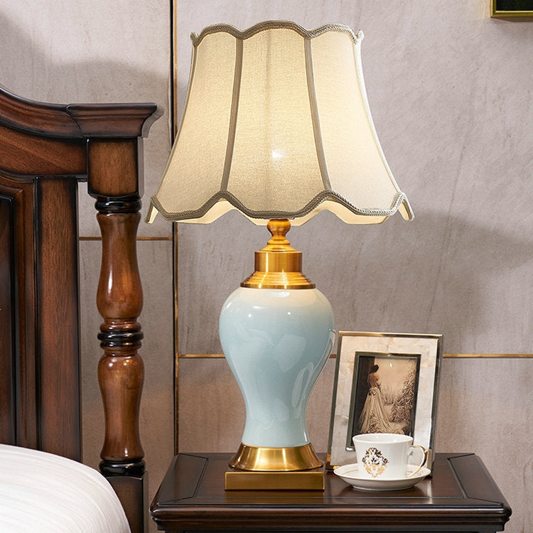 Ceramic Table Lamp Handmade Ceramic Retro European Living Room Bedroom Bedside Table Lamp, Size:S