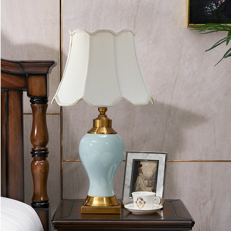 Ceramic Table Lamp Handmade Ceramic Retro European Living Room Bedroom Bedside Table Lamp, Size:S