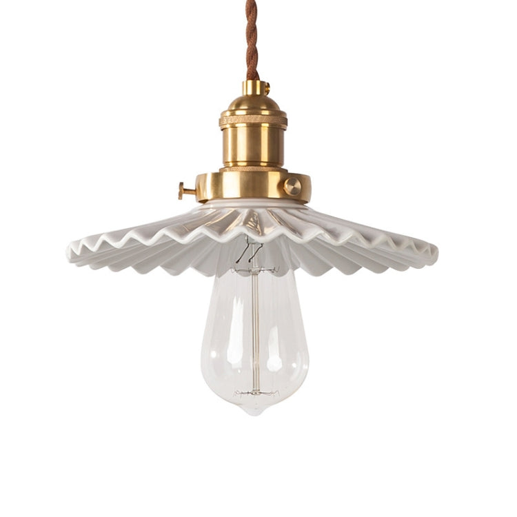 Simple Retro Brass Glass Pleated Single Head Chandelier with 5W White Light LED(White Ceramic)