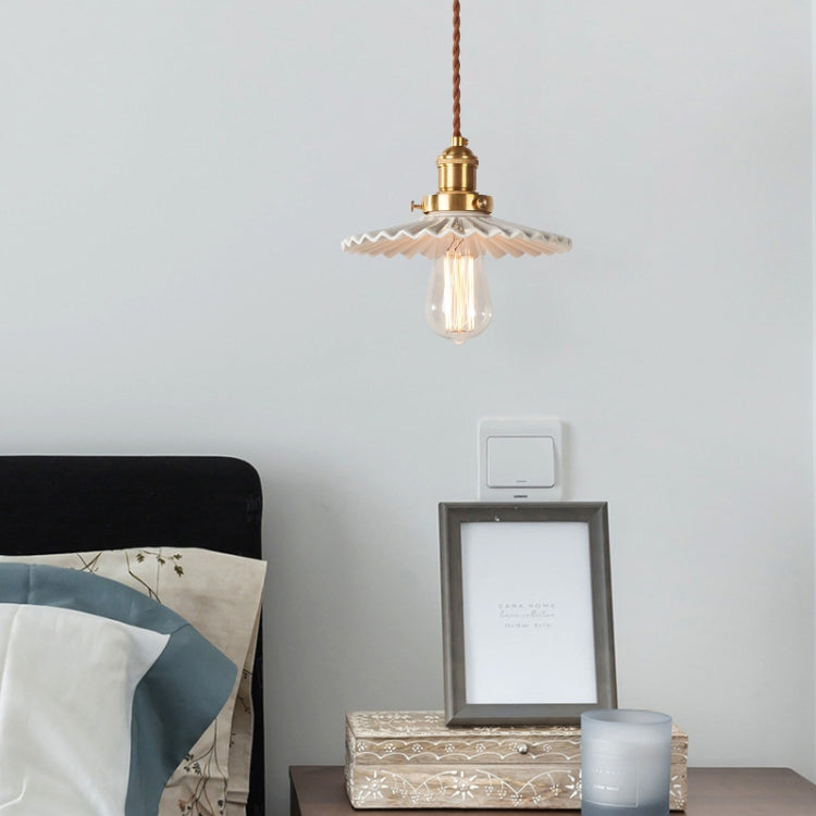 Simple Retro Brass Glass Pleated Single Head Chandelier with 5W White Light LED(White Ceramic)