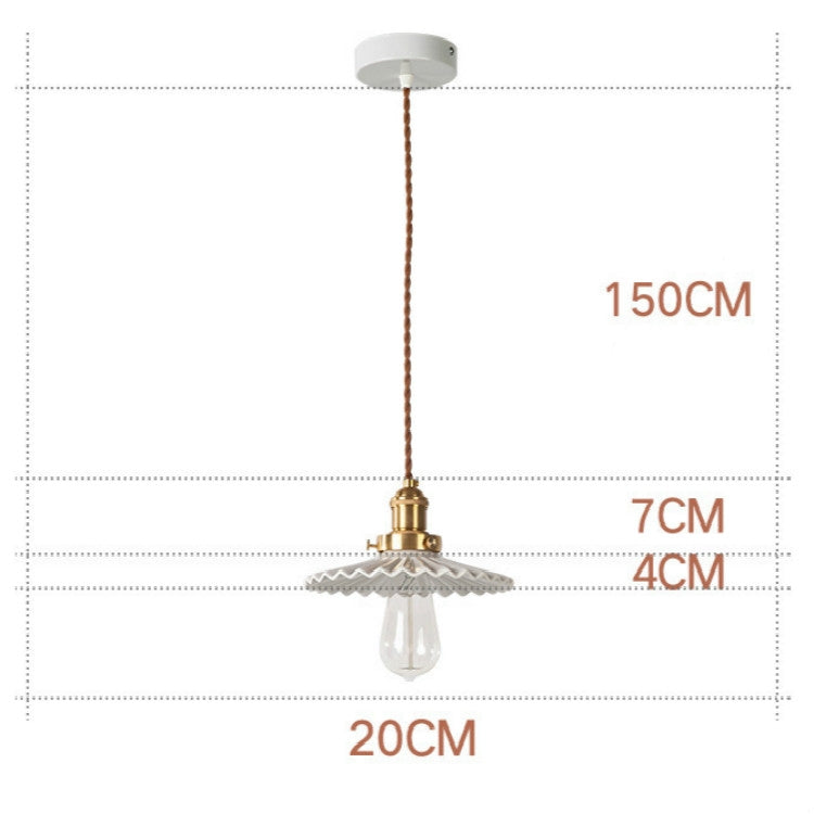 Simple Retro Brass Glass Pleated Single Head Chandelier without Light Source(White Ceramic)