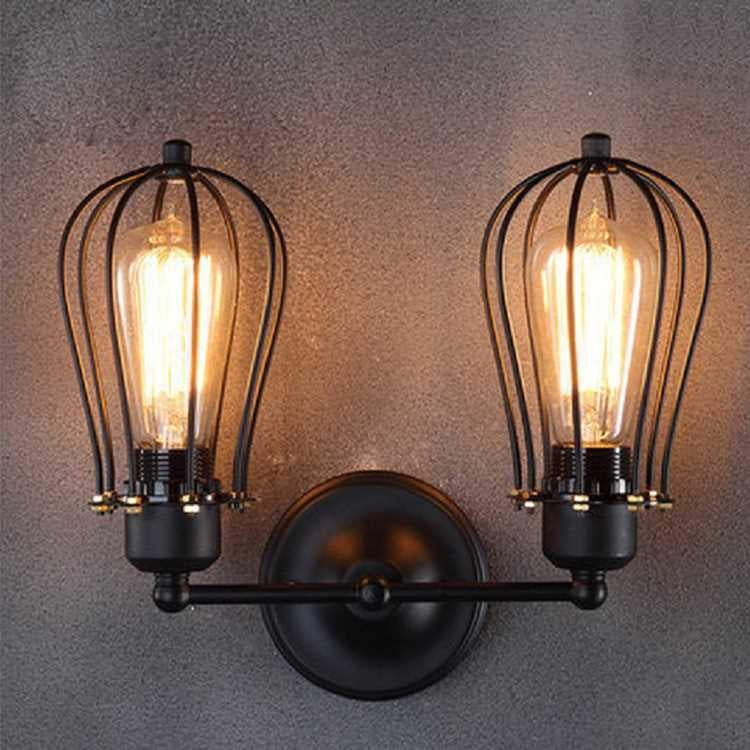Retro Double Head Grapefruit Wrought Iron Antique Restaurant Corridor Aisle LED Wall Lamp with Edison Tungsten Wire 40W