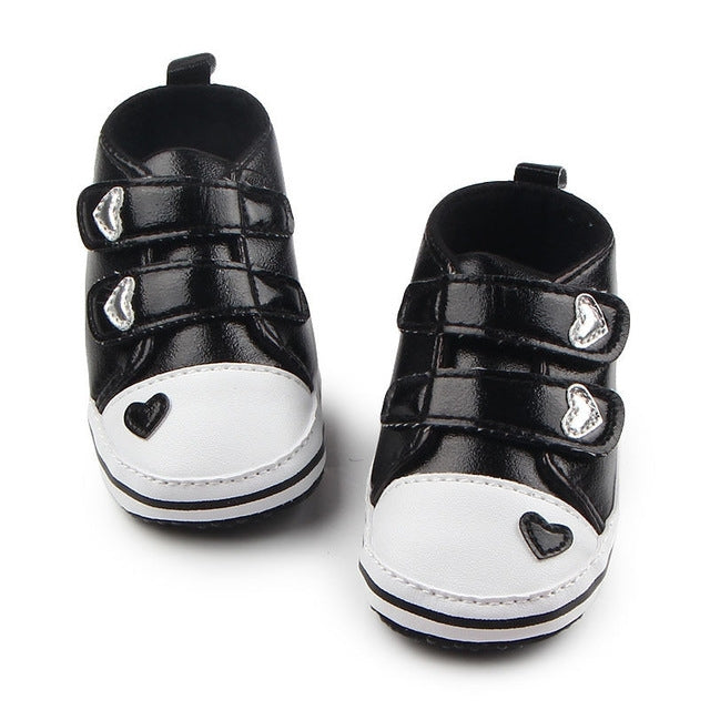 First Walkers Tennis Lace-Up Heart-shaped PU Leather Shoes(Black)