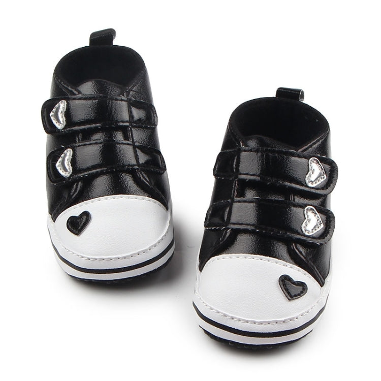 First Walkers Tennis Lace-Up Heart-shaped PU Leather Shoes(Black)