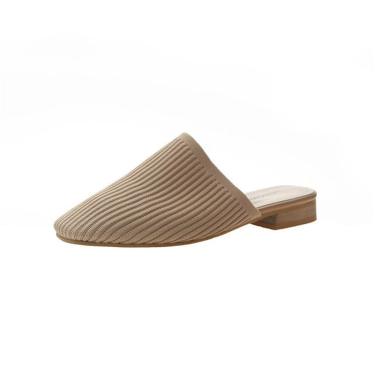Women Elastic Cloth Round Toe Flats Elastic Band Slipper, Shoe Size:35(Beige)
