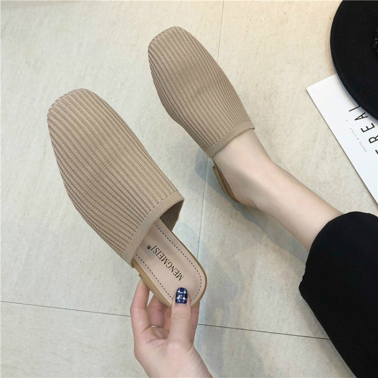 Women Elastic Cloth Round Toe Flats Elastic Band Slipper, Shoe Size:35(Beige)
