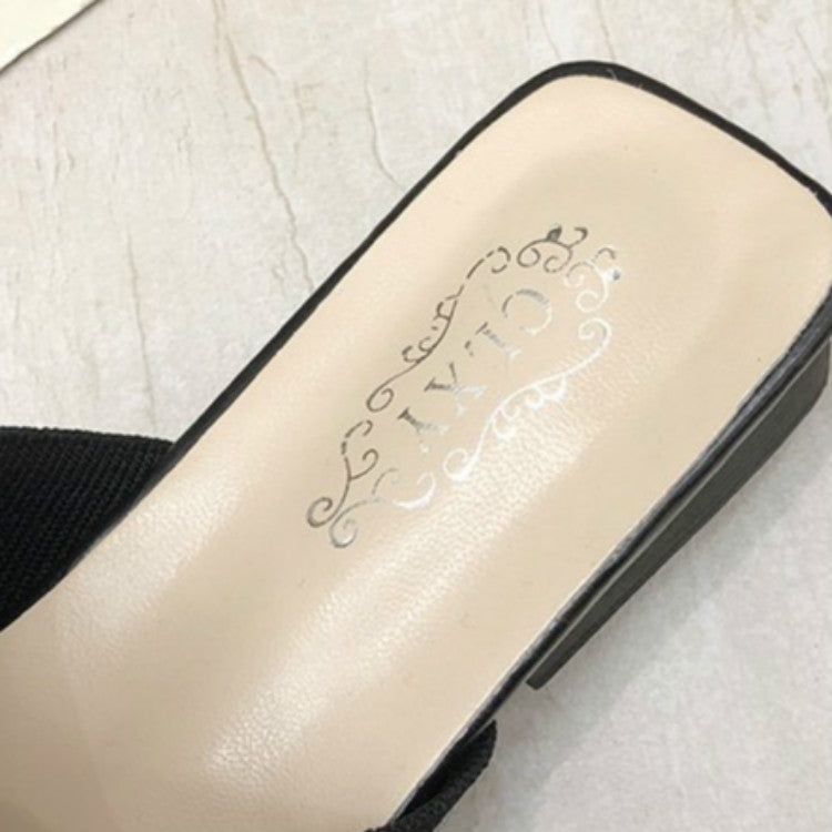Women Elastic Cloth Round Toe Flats Elastic Band Slipper, Shoe Size:35(Beige)