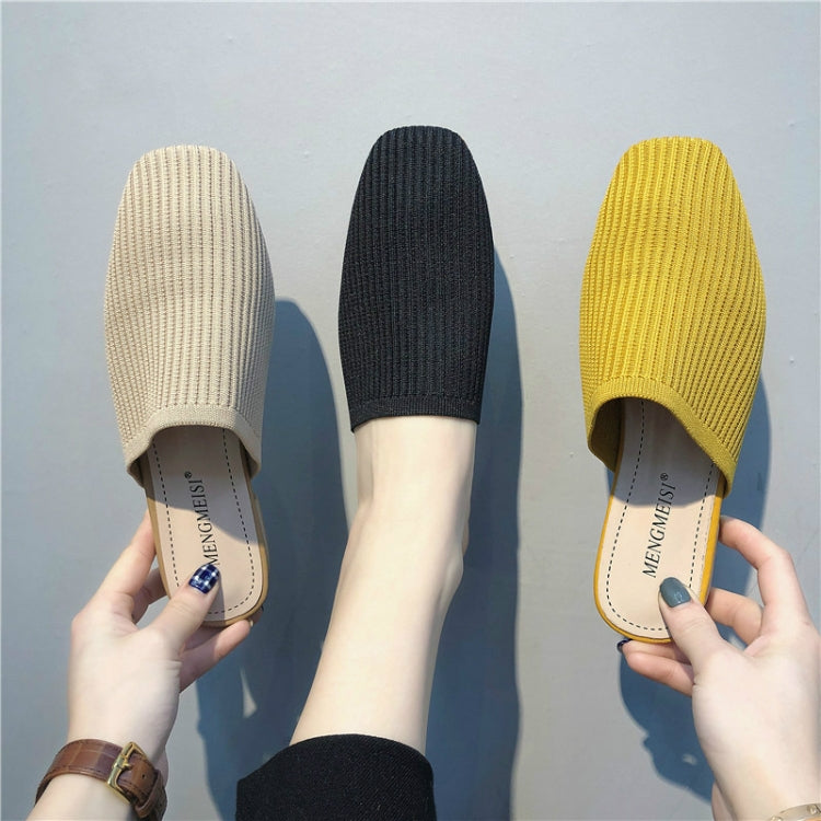 Women Elastic Cloth Round Toe Flats Elastic Band Slipper, Shoe Size:35(Beige)