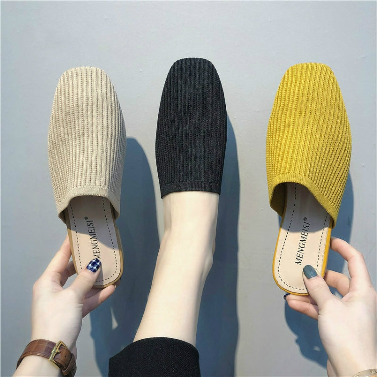 Women Elastic Cloth Round Toe Flats Elastic Band Slipper, Shoe Size:37(Black)