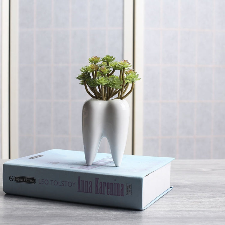 Succulent Potted Ceramic Pen Holder Home Decoration Tooth-shaped Desktop Ceramic Flower Pot, Without Plants
