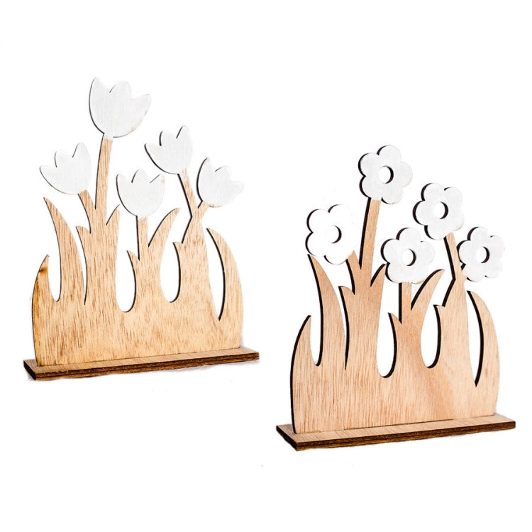 2 PCS Easter Home Creative Wooden Simple Flower Decoration Ornaments