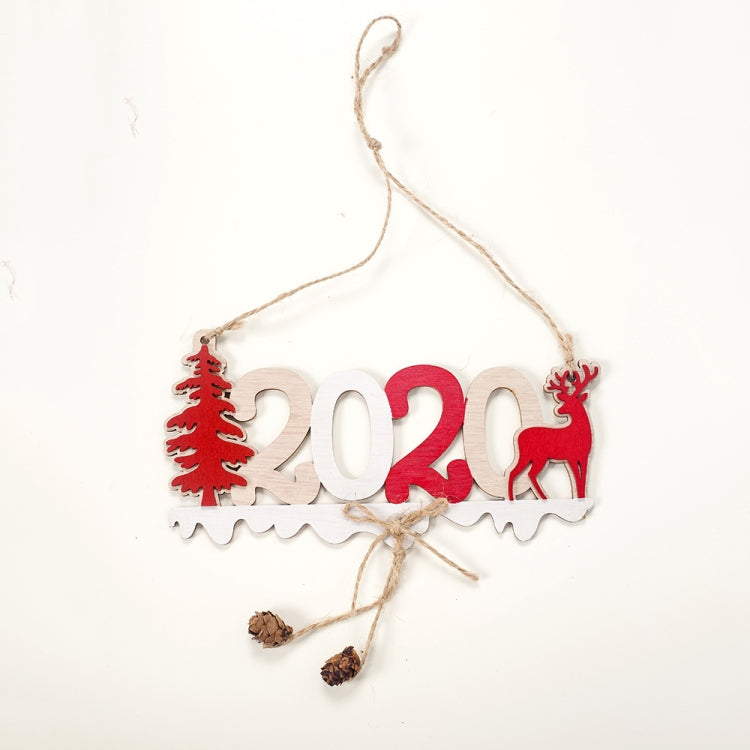 2 PCS Christmas Decorations 2020 Letter Hemp Wooden Pendant