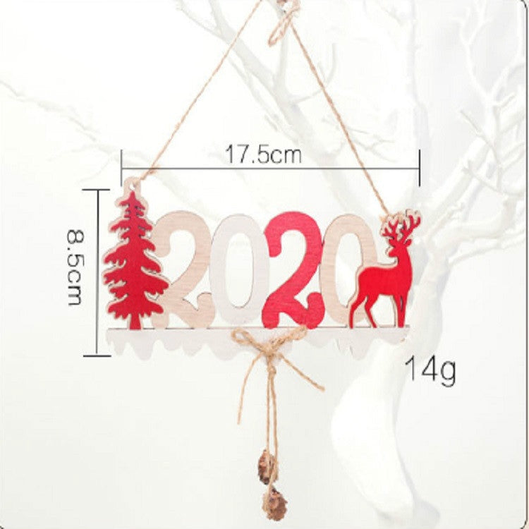 2 PCS Christmas Decorations 2020 Letter Hemp Wooden Pendant